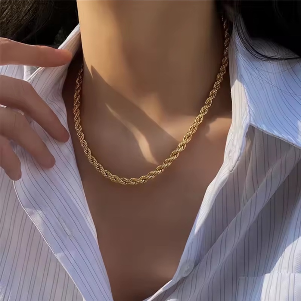 Anthropologie 18K Gold Stainless Steel Twisted Rope Necklace Bracelet Set - Picture 7 of 10